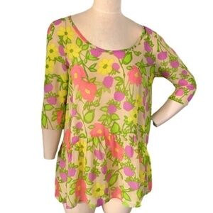 Everly  Sheer Floral Peplum Blouse Sz S/M Multicolor #232J
